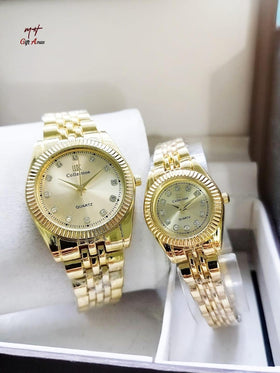 Couple’s Chain Watches – Elegant Stainless Steel Analog Set